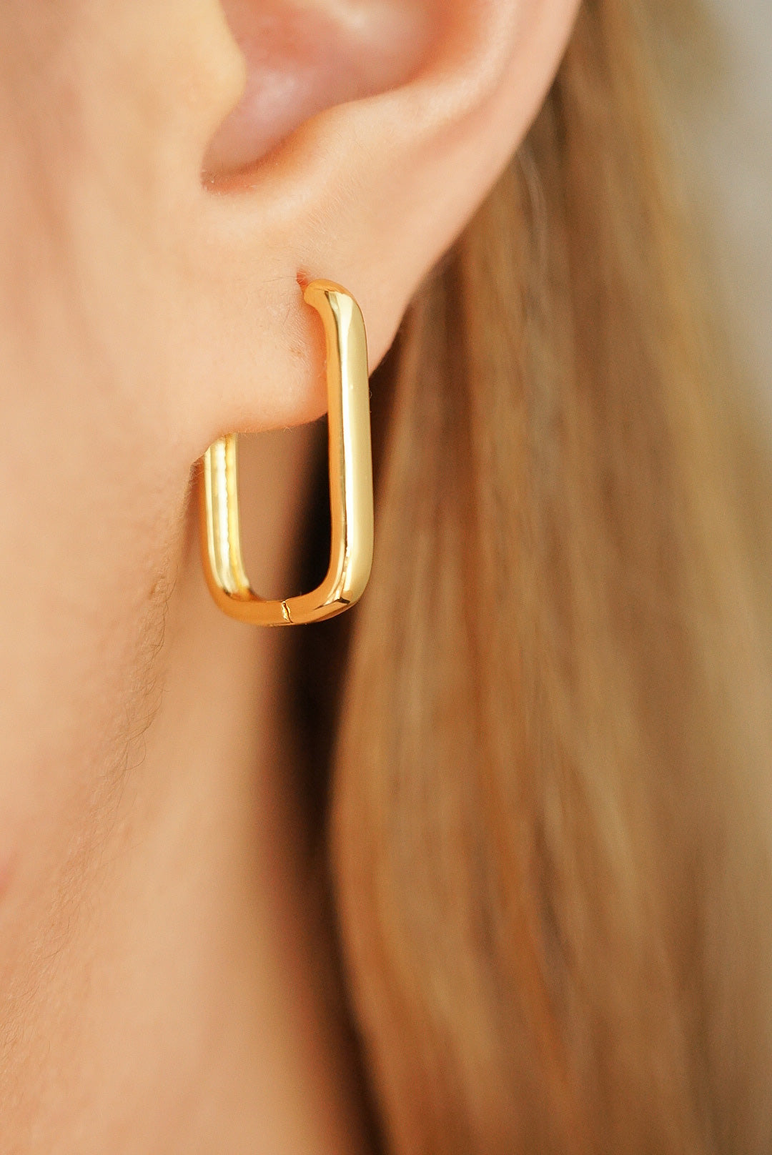 Rectangle hoop earrings on sale gold