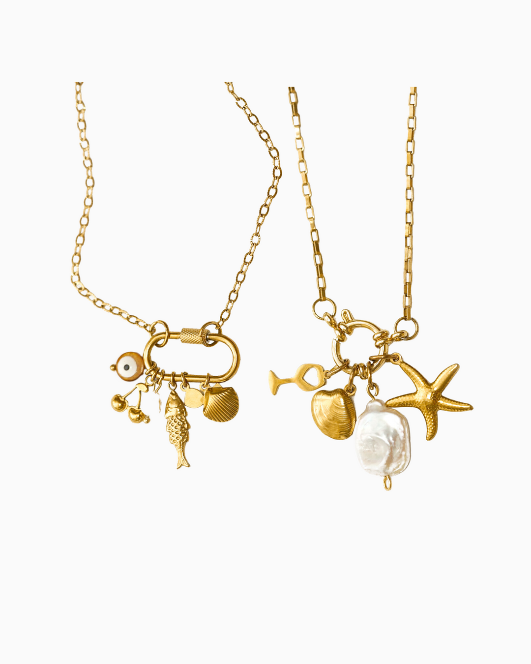 Carabiner &amp; Spring Clasp Gold Necklace Bespoke Charms