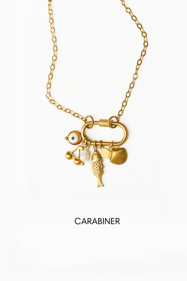 Carabiner &amp; Spring Clasp Gold Necklace Bespoke Charms