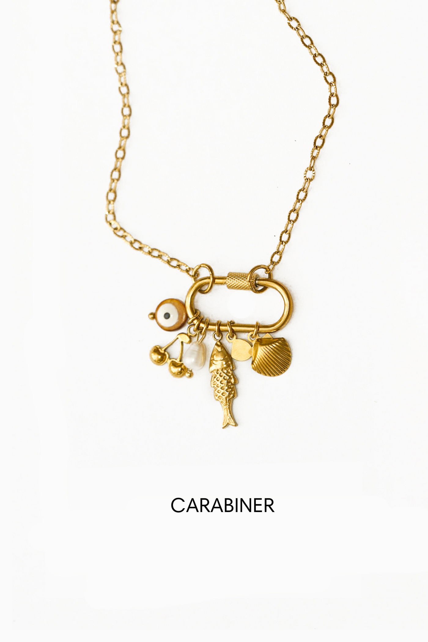 Carabiner & Spring Clasp Gold Necklace Bespoke Charms