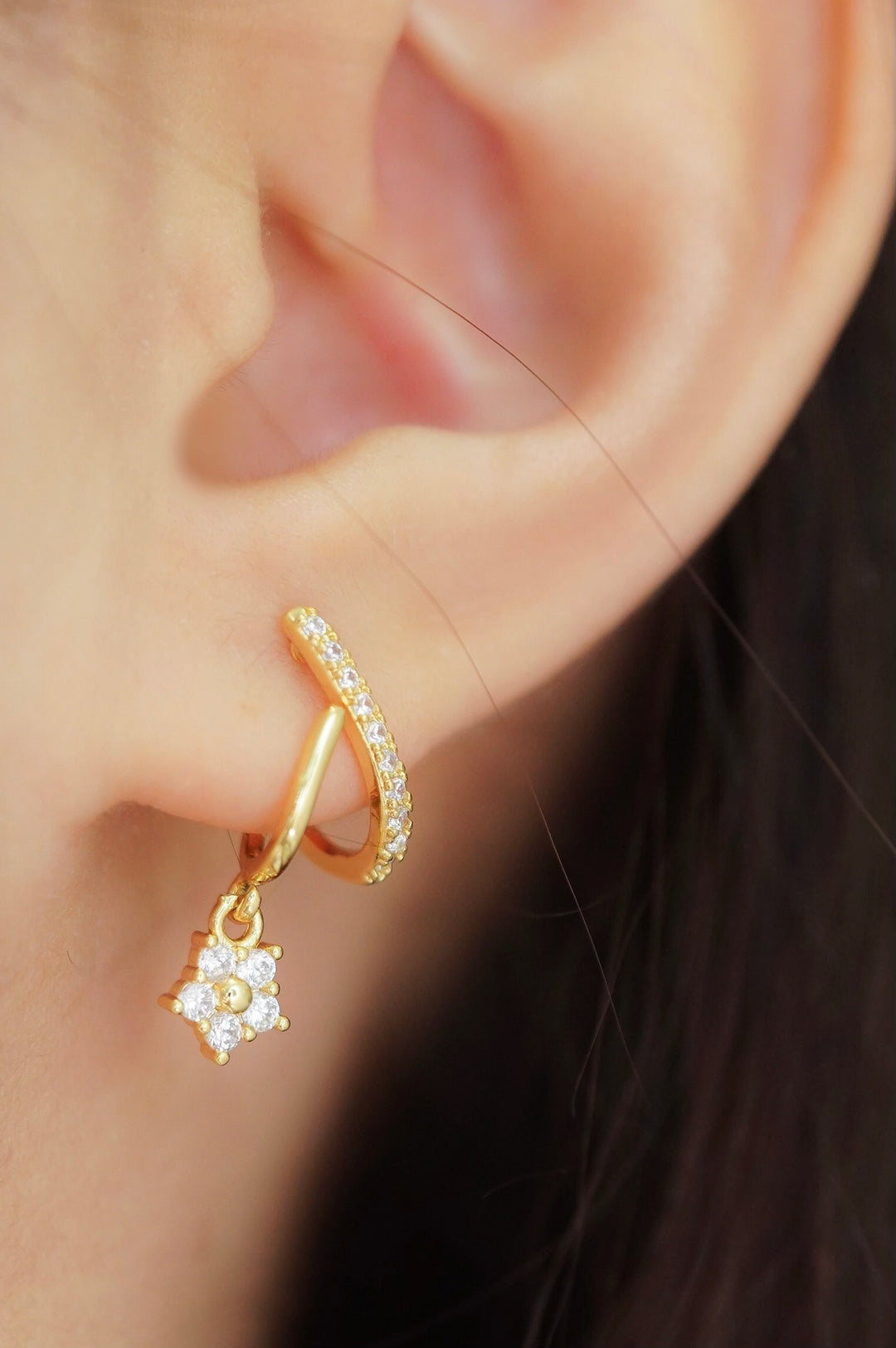 Madison Floral Duo Gold Hoops