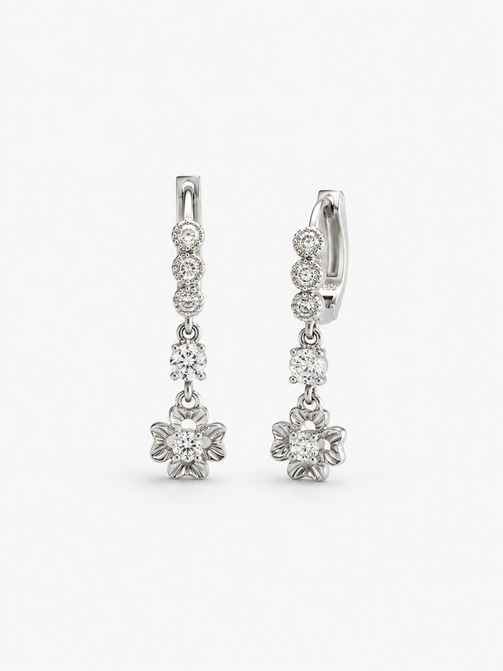 Jasmine Floral Silver Hoops