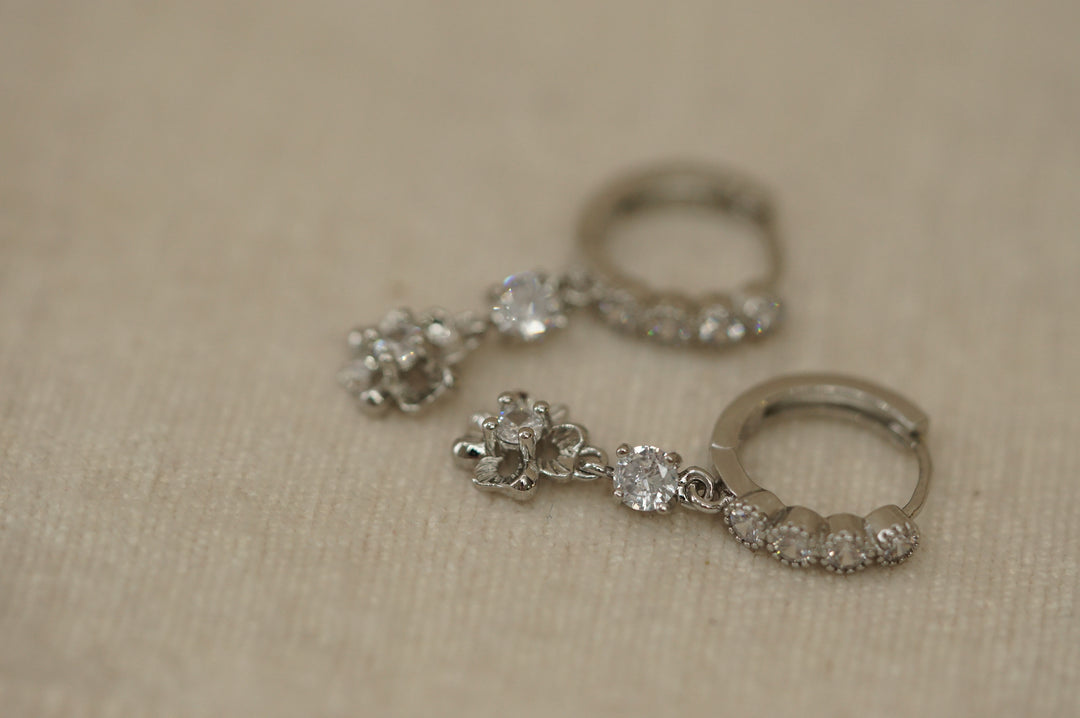 Jasmine Floral Silver Hoops