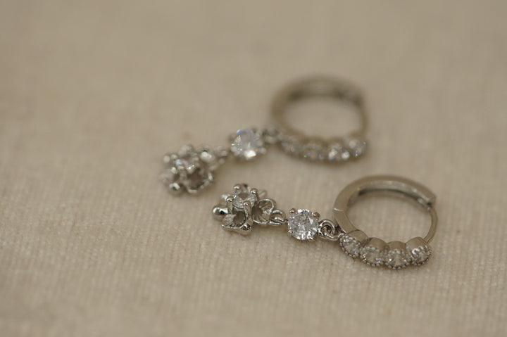 Jasmine Floral Silver Hoops