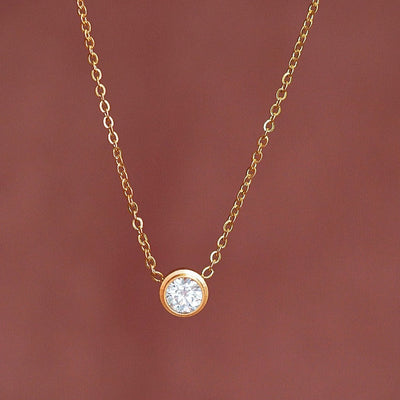 Dainty Solitaire Gold CZ Necklace