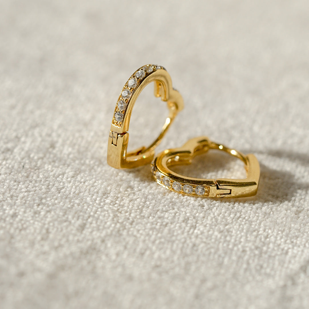 Amorette Heart Gold Hoops