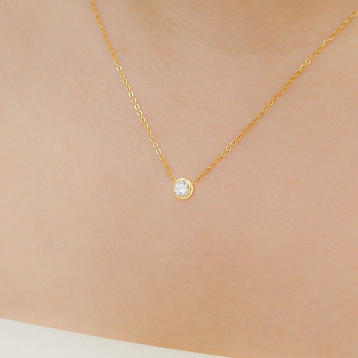 Dainty Solitaire Gold CZ Necklace