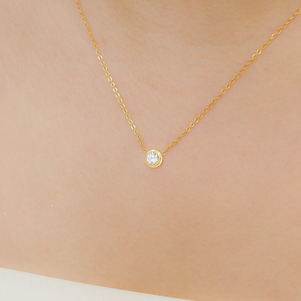 Dainty Solitaire Gold CZ Necklace