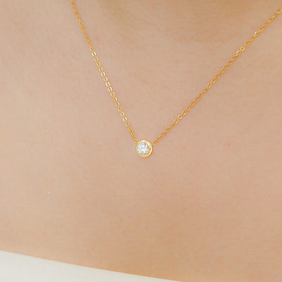 Dainty Solitaire Gold CZ Necklace