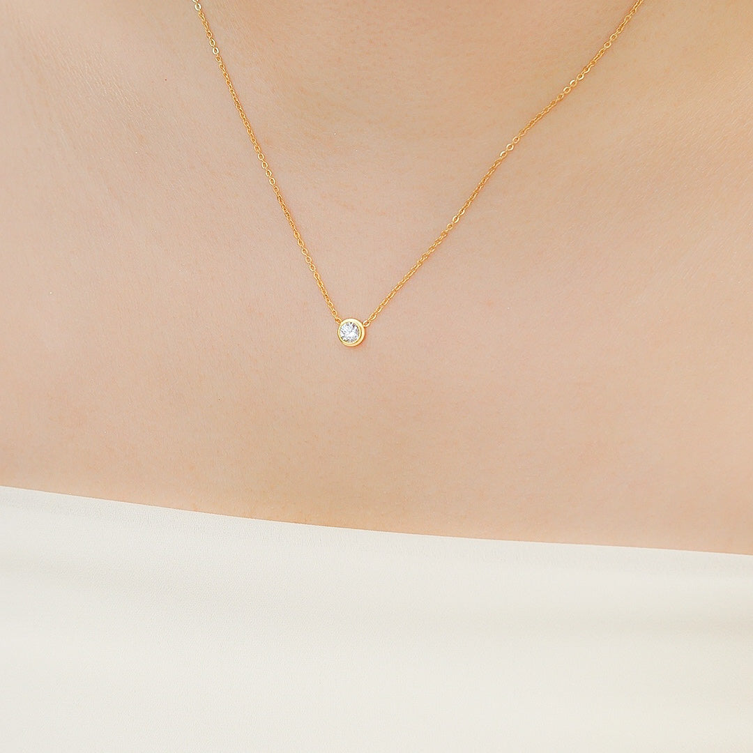 Dainty Solitaire Gold CZ Necklace